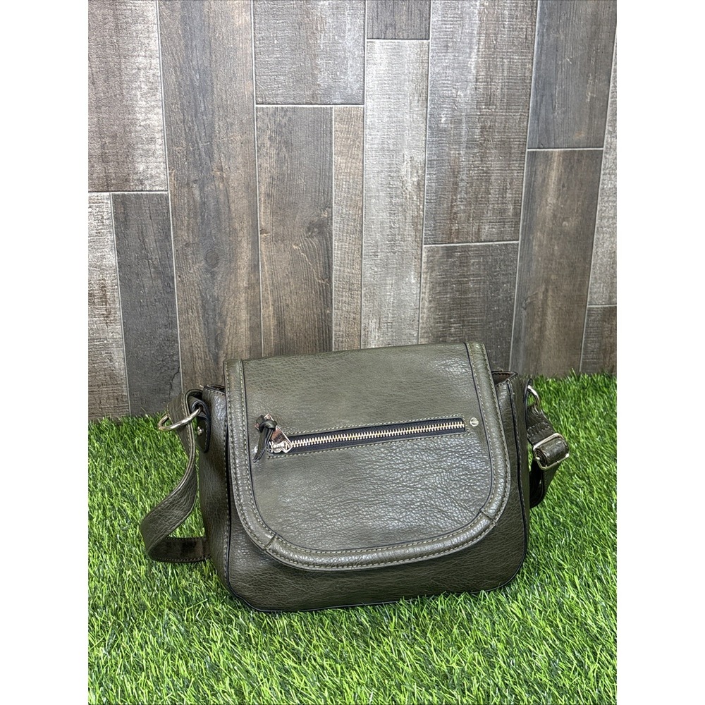 Olive Gray Faux Leather Crossbody Bag Silver Hardware Minimalist Chic